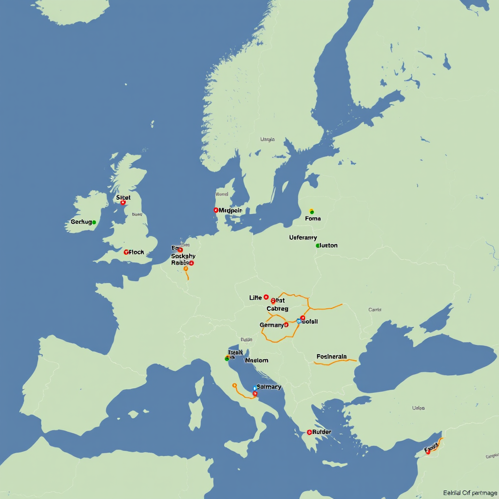 Interaktive Karte von Deutschland und Europa mit eingezeichneten Flixbus-Routen und wichtigen Städten als Knotenpunkte